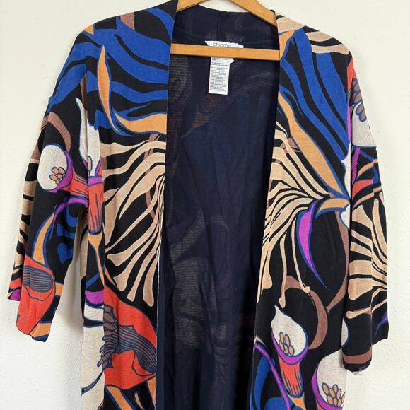 Chico's Womens Open Cardigan Sweater Size 1 (US M/8) Abstract Floral Artsy - Picture 2 of 8